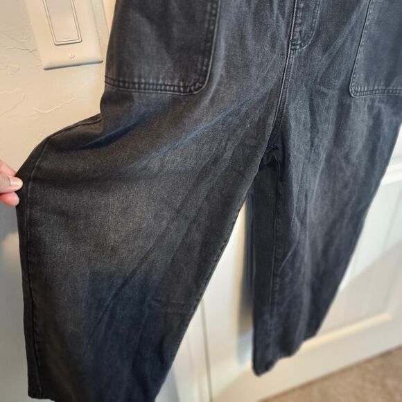 Black Denim Overalls Womens XL Adjustable Wide leg Utility Streetwear Relaxed - Picture 3 of 10